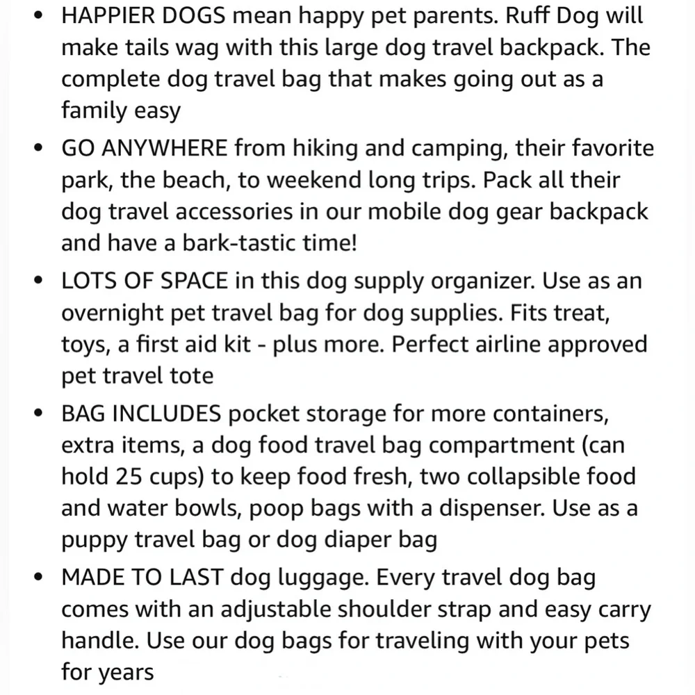 Gray Ruff Dog Gray Travel Bag - W/ Dog Travel Accessories & Water Resistant, NEW